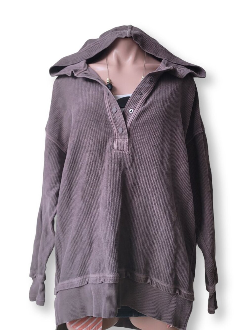 Aerie Brown Oversized Ribbed Knit Zip Hoodie Sweatshirt (S)